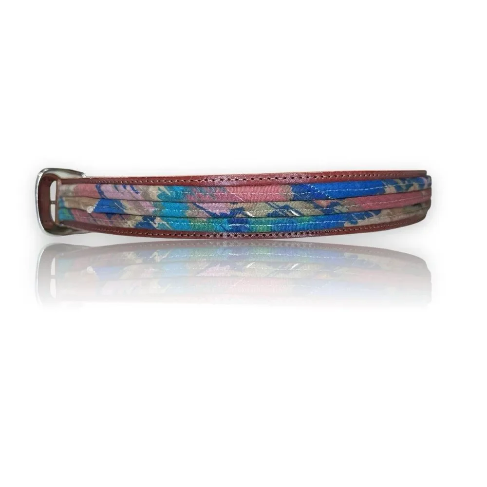 Vintage 1980's Leather & Rolled Fabric Belt | Silver‎ Buckle | Guatemala